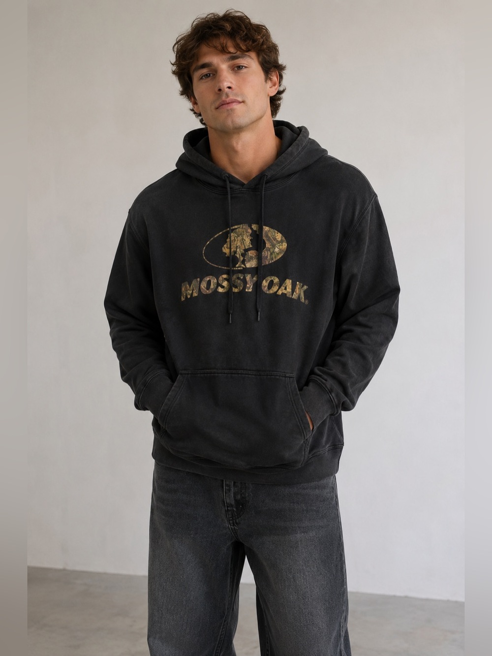 Mossy Oak Black Camo Fleece Pullover Size XL Casual Streetwear Athleisure